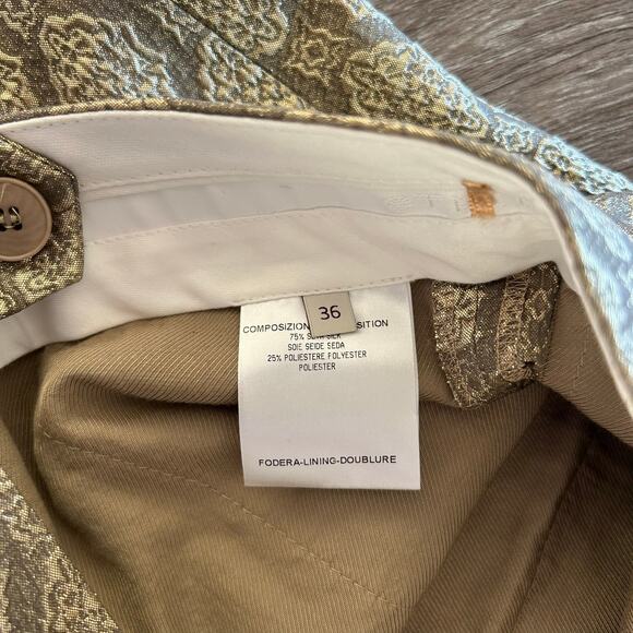 Stella McCartney Gold Metallic Jacquard Brocade Trousers Small High Rise Pants - Picture 9 of 16